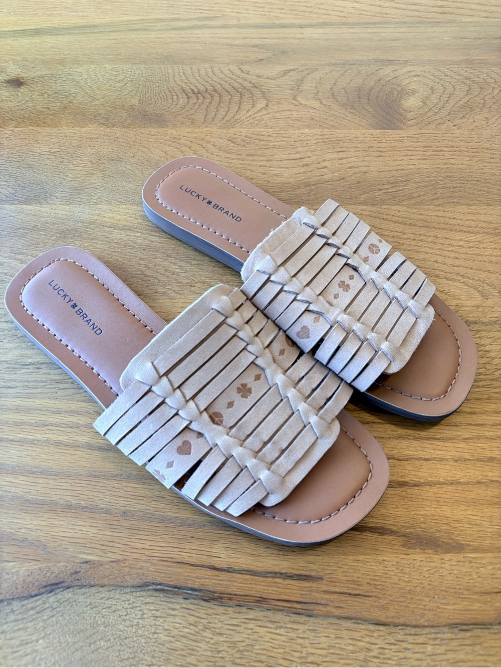 Lucky Brand Baneen Tan Leather Slide Sandals Woven womens shoe size 10